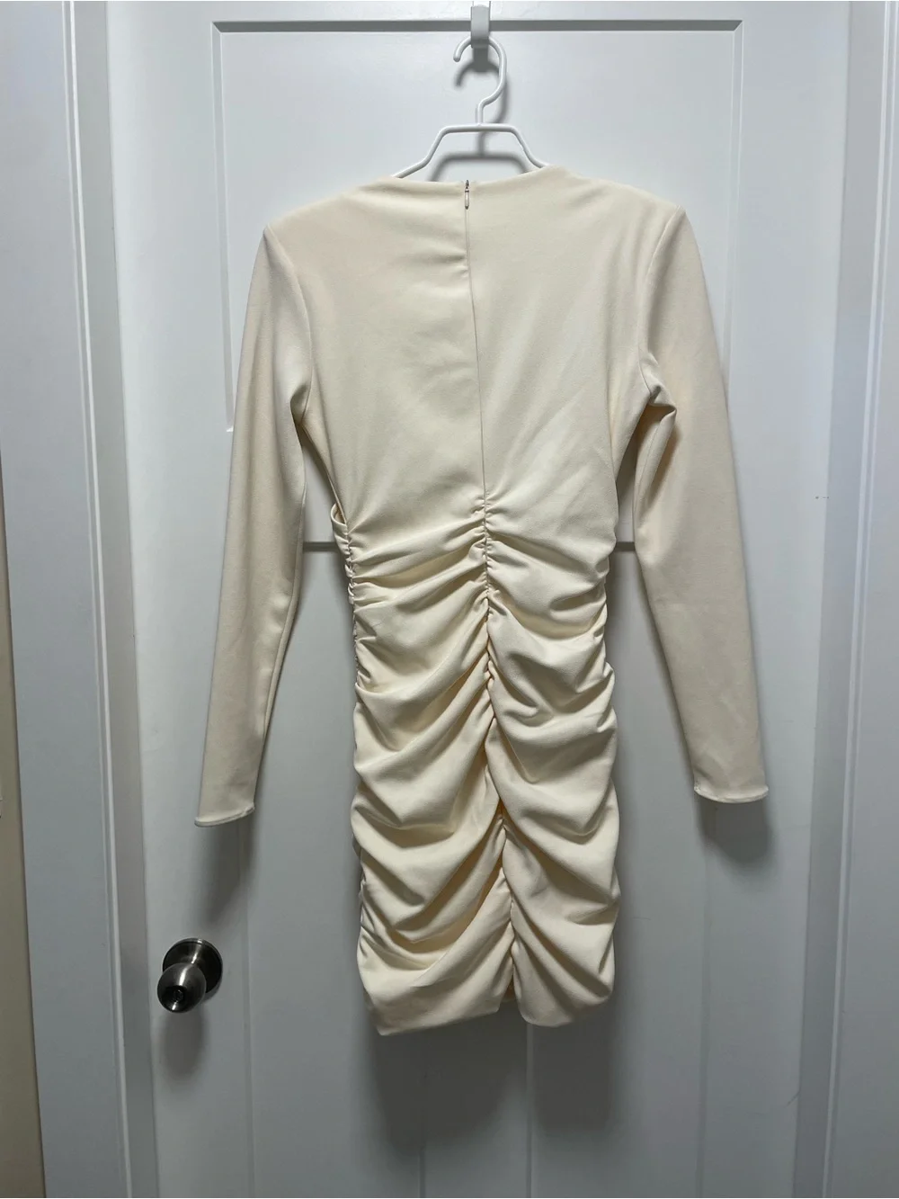 Zara White Ruched Twist-Front Long-Sleeve Mini Dress - Picture 4 of 5